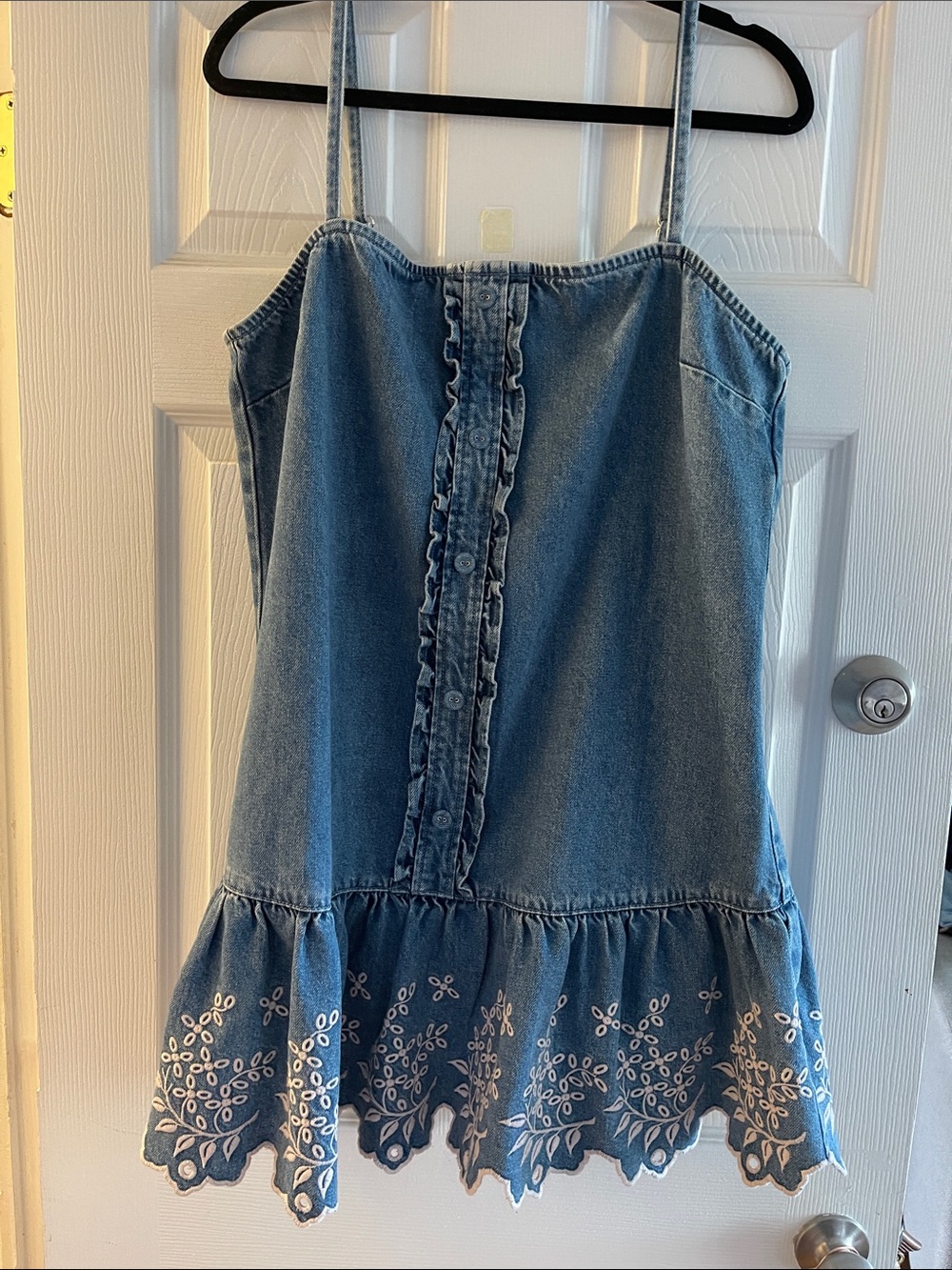 Damson Maddwr Denim Button-Front Sundress with Embroidered Hem - NWT